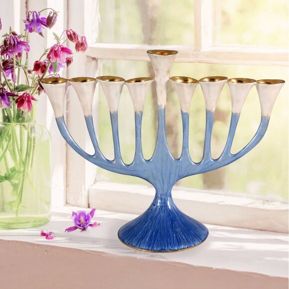 Hanukkah Menorah Enameled -  Includes Original Box - Picture 2 of 8